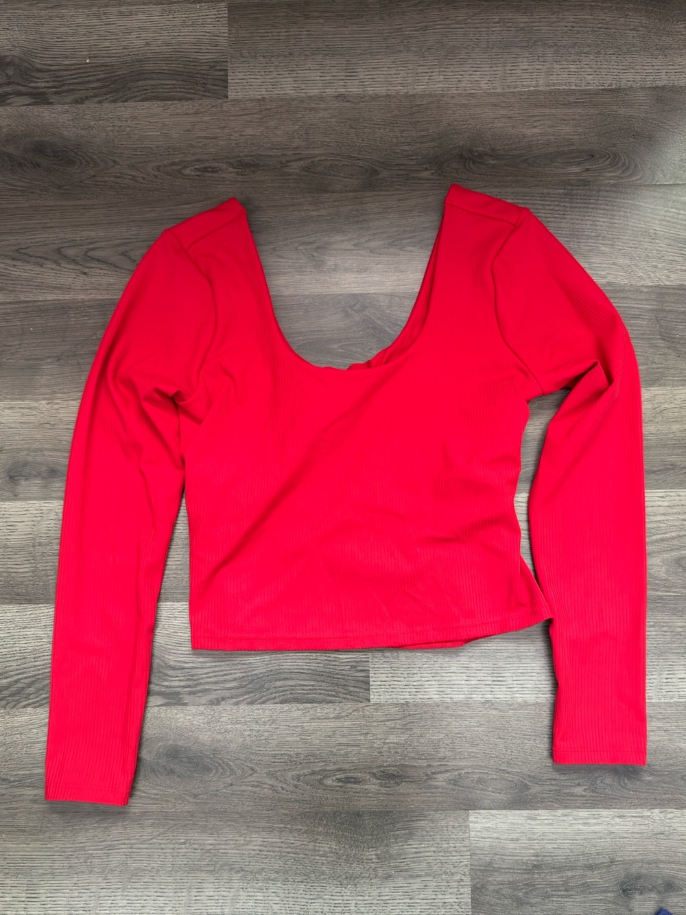 Fabletics Red Ribbed Scoop-Neck Long Sleeve Crop Top
